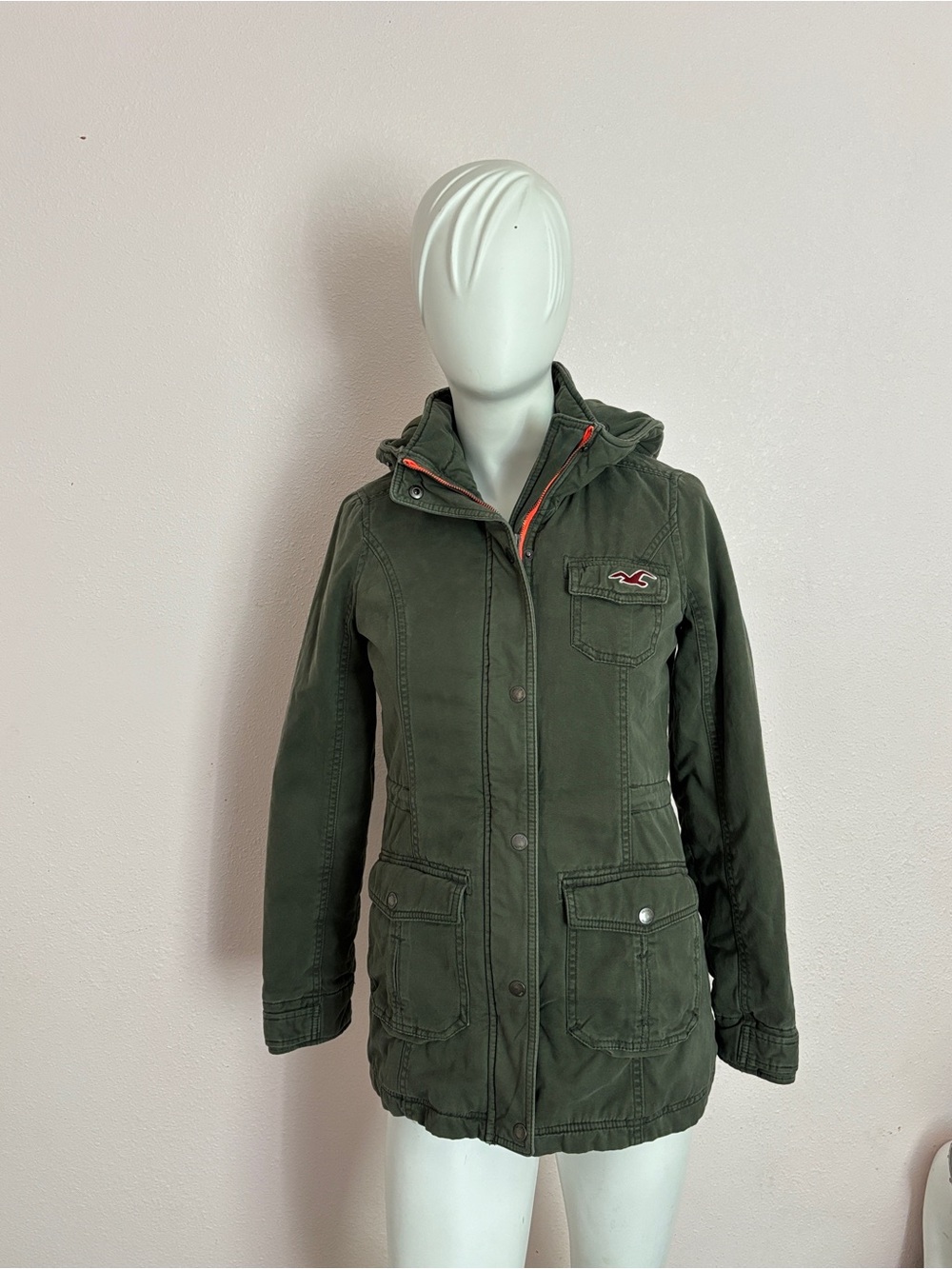 Hollister Women’s S Olive Green Sherpa Lined Utility Parka Jacket Hooded